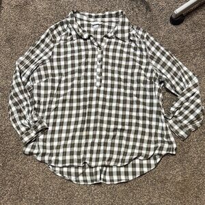 CJ Banks Plaid Shirt Green and Beige Buttons down back LN 3xl xxxl 3x